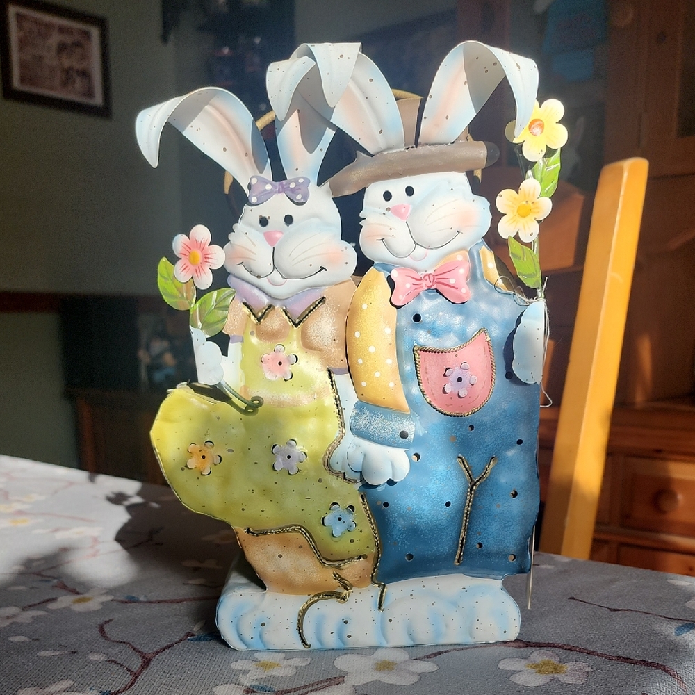 Colorful Metal Bunny Couple Decor